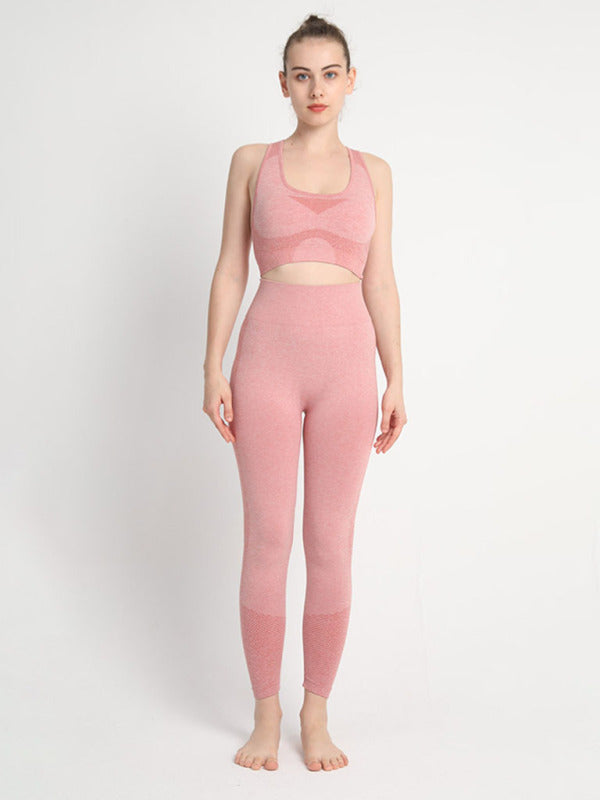 Women's Seamless Athletic Set - Dotted Sports Bra & High-Waist Leggings