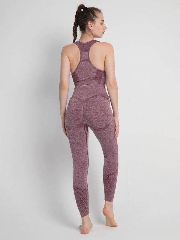 Women's Seamless Athletic Set - Dotted Sports Bra & High-Waist Leggings